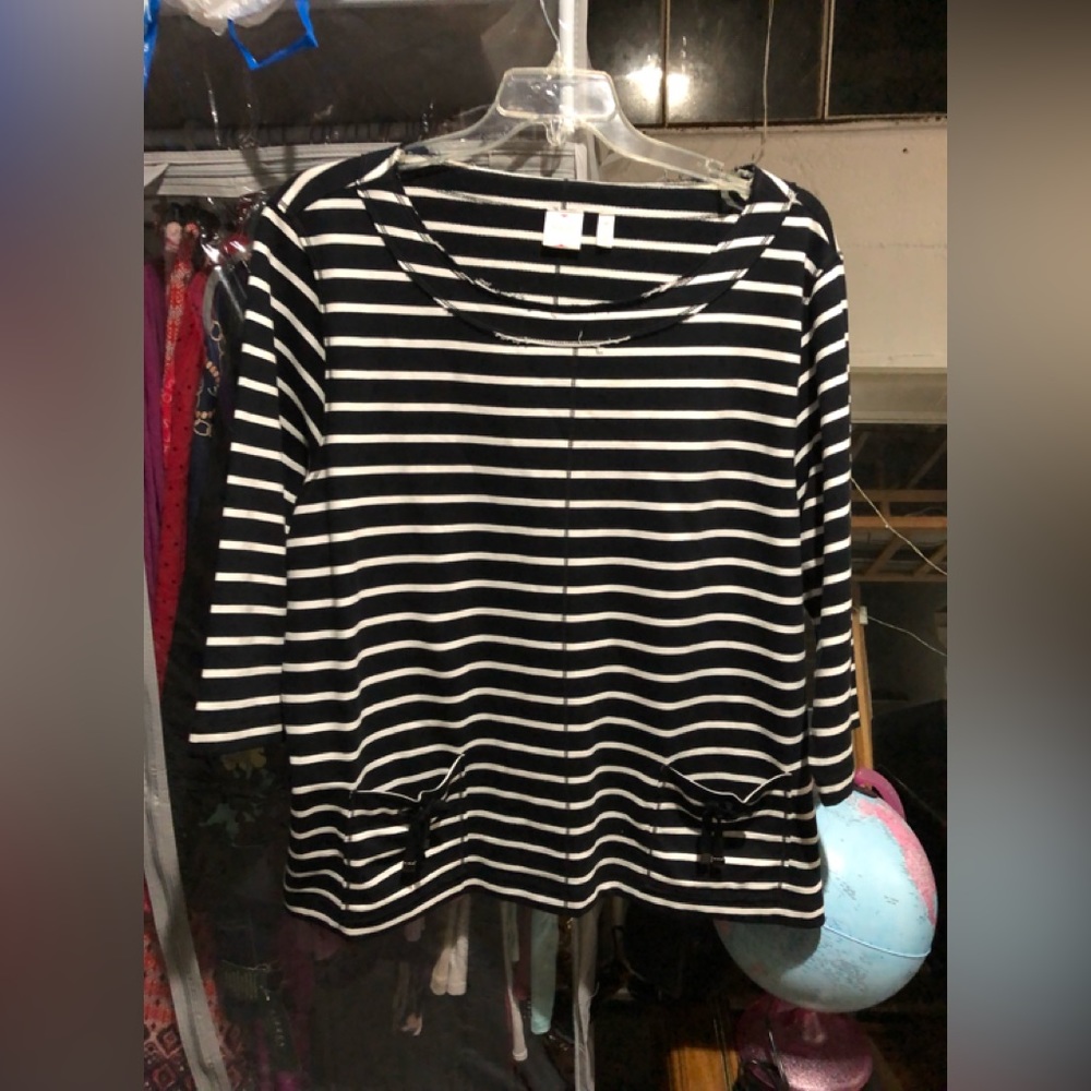Rafaella Black and White Striped Long Sleeve Top